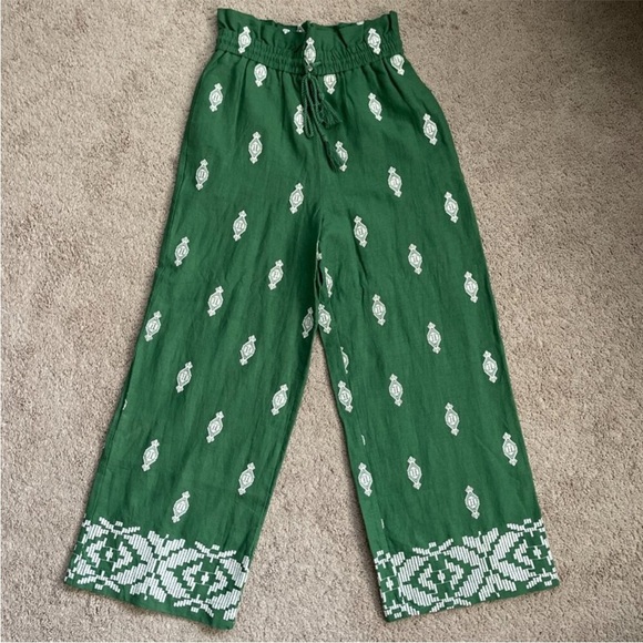 NWOT House of Harlow 1960 Boho Green Wide-Leg Elastic Waist Drawstring Pants M - Picture 3 of 12